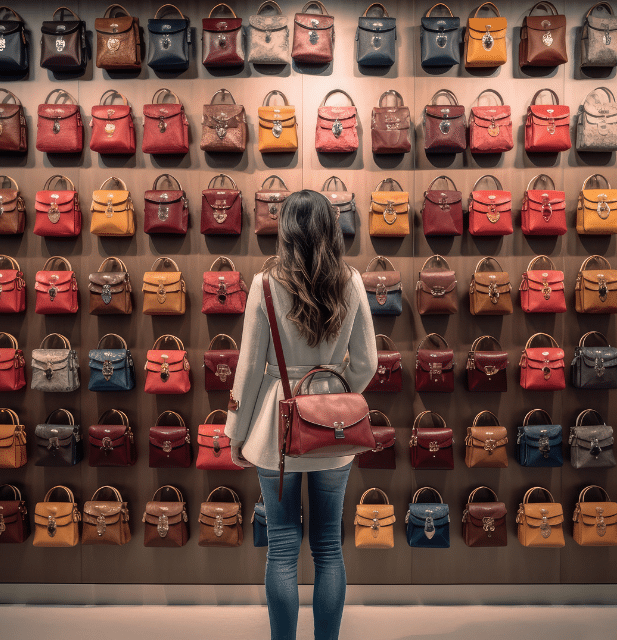 Bild von Frau vor den Taschen Bild von Frau vor den Taschen